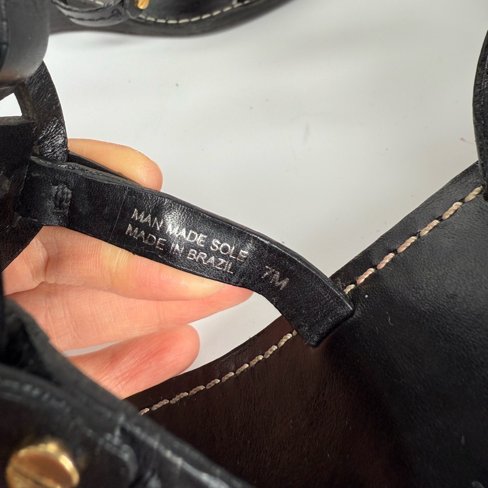 Tory Burch Black Leather Miller Logo Wedge Ankle Strap Sandals Size 7M - Picture 11 of 11